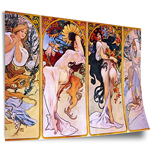 Printistico Poster Alfons Mucha - Vier Jahreszeiten Kunstdruck ohne Rahmen, Wandbild - A4, A3, A2, A1, A0, XXL - Wohnzimmer, Schlafzimmer, Küche, Deko von Printistico