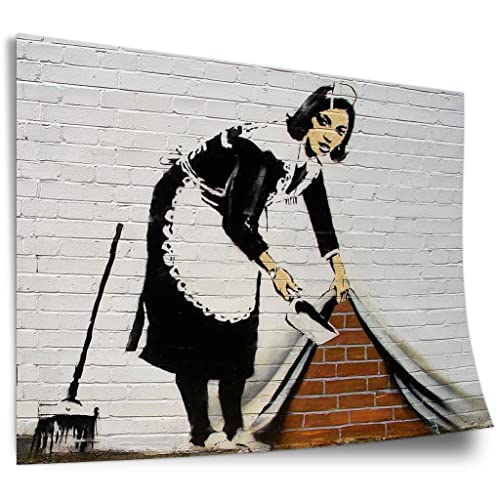 Printistico Poster Banksy - Putzfrau kehrt Dreck unter Wand-Bemalung Graffiti Street Art Kunstdruck ohne Rahmen, Wandbild - A4, A3, A2, A1, A0, XXL - Wohnzimmer, Schlafzimmer, Küche, Deko von Printistico