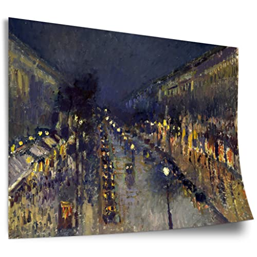 Printistico Poster Camille Pissarro - The Boulevard Montmartre at Night Kunstdruck ohne Rahmen, Wandbild - A4, A3, A2, A1, A0, XXL - Wohnzimmer, Schlafzimmer, Küche, Deko von Printistico
