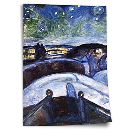 Printistico Poster Edward Munch - Sternennacht Kunstdruck ohne Rahmen, Wandbild - A4, A3, A2, A1, A0, XXL - Wohnzimmer, Schlafzimmer, Küche, Deko von Printistico