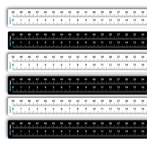 selbstklebend Maßband (50 cm) aus Kunststoff schwarz und weiß von -links nach rechts- und von -rechts nach links- (3x weiß, 3x schwarz) von Printski