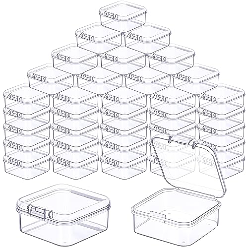 Prmape 48 Stück Aufbewahrungsbox mit Deckel Klein, 4.5 * 4.5 * 2cm Rechteckige Leere Mini-Aufbewahrungsbox, Kleine Klar Kunststoff Perlen Aufbewahrung Behälter Box für Bastelzubehör von Prmape