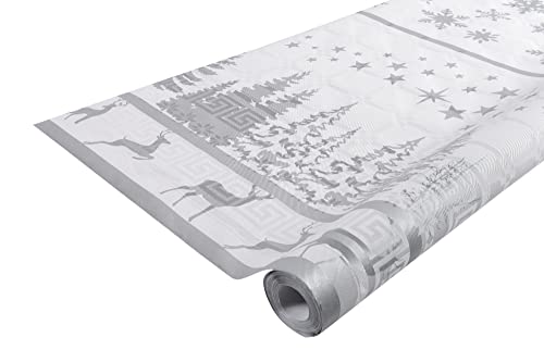 Pronappe Tischdecke R480682I 12er Pack Einweg-Tischdecken aus Damastpapier Länge 6m Breite 1,20m (pro Rolle) Silberne Weihnachtsdekoration Damastpapier mit universellem Muster Chic und Klassik von Pro Nappe