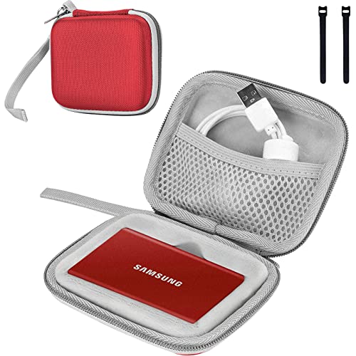 ProCase Festplatten Tasche für Samsung T7/ T7 Touch Portable SSD (500GB/1TB/2TB) Stoßfest Hart Hülle Organizer für Tragbar Externe Festplattentaschen -Rot von ProCase