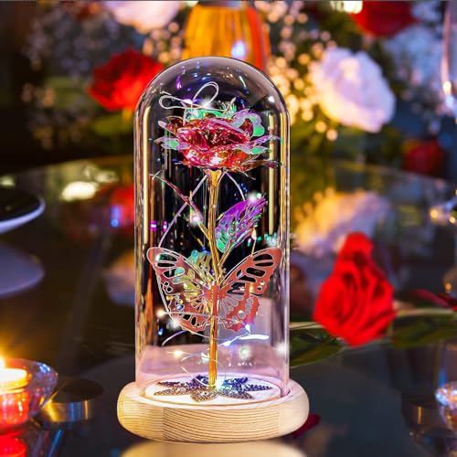 Probuk Valentinstag Ewige Rose,Rot Rose in Einer Glaskuppel,Ewige Rose im Glas, Infinity Rosen Im Glas mit LED Licht,Rose Geschenk für Geburtstag, Valentinstag,Jubiläum, Hochzeit,Freundin Frau Frauen von Probuk