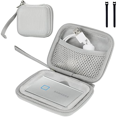 ProCase Festplatten Tasche für Samsung T7/ T7 Touch Portable SSD (500GB/1TB/2TB) Stoßfest Hart Hülle Organizer für Tragbar Externe Festplattentaschen -Silber von ProCase