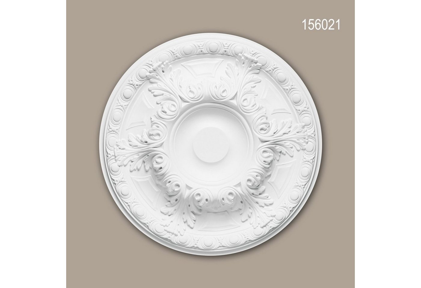 Profhome Decken-Rosette 156021 (Rosette, 1 St., Deckenrosette, Medallion, Stuckrosette, Deckenelement, Zierelement, Durchmesser 49 cm), weiß, vorgrundiert, Stil: Neo-Renaissance von Profhome