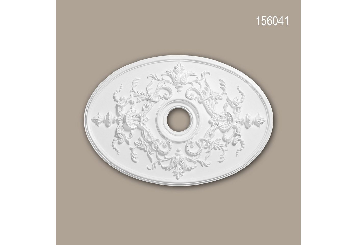 Profhome Decken-Rosette 156041 (Rosette, 1 St., Deckenrosette, Medallion, Stuckrosette, Deckenelement, Zierelement, 78,5 x 54,4 cm), weiß, vorgrundiert, Stil: Neo-Empire von Profhome