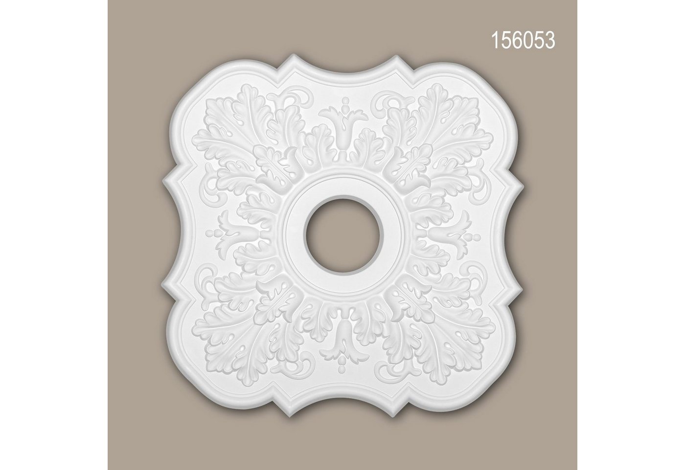 Profhome Decken-Rosette 156053 (Rosette, 1 St., Deckenrosette, Medallion, Stuckrosette, Deckenelement, Zierelement, 52,2 x 52,2 cm), weiß, vorgrundiert, Stil: Neo-Klassizismus von Profhome