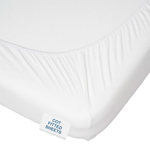 Kinderbett Spannbettlaken - 100% Baumwollperkal-Bezug (2er Packung, weiß) von Proheeder - 120 x 60 x 10 cm - Made in Portugal von Proheeder