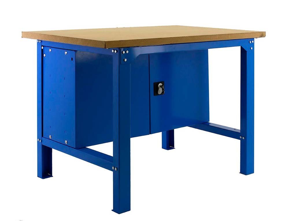 PROREGAL® Werkbank Werkbank Buffalo Wood mit Schrank, (HxBxT 87x120/150/180x75cm, Traglast 600kg, Blau, Grau) von PROREGAL®