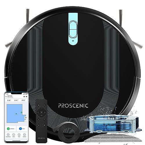 Proscenic 850T WLAN Saugroboter mit Wischfunktion,3000Pa Saugkraft Staubsauger Roboter mit Wischfunktion, SIRI&Alexa & Google Home & Appsteuerung, für Tierhaare/Teppichen/Hartböden, Schwarz von Proscenic