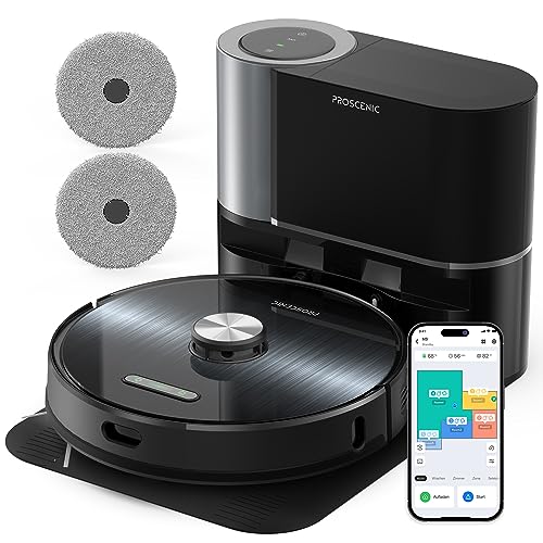 Proscenic M9 Saugroboter mit Absaugstation,Dual-Rotationsmopps mit 4500Pa Saugkraft,Laser Navigation,Staubsauger Roboter mit Siri,Google Home, Alexa& App-Steuerung von Proscenic