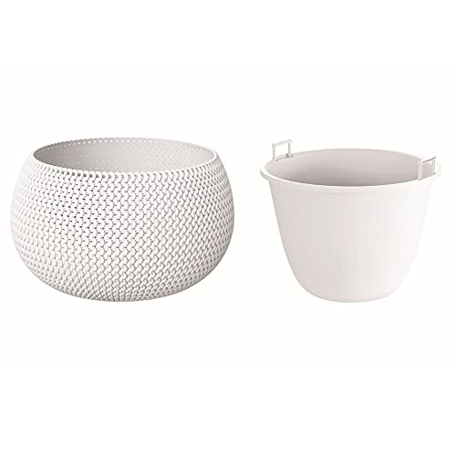 Splofy Bowl runde Pflanzschale aus Kunststoff mit Behälter in weißer Farbe 18 (L) x 18 (B) x 13 (H) cm von Prosperplast