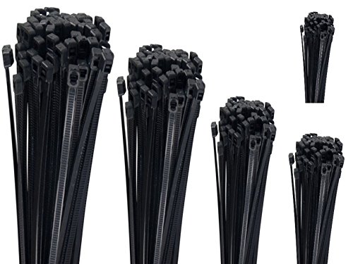 Proteco-Werkzeug 500 Stück Profi Kabelbinder Set schwarz je 100 x 370/300 / 250/200 / 100 mm UV stabil selbstlöschend Polyamid Neugranulat von Proteco-Werkzeug