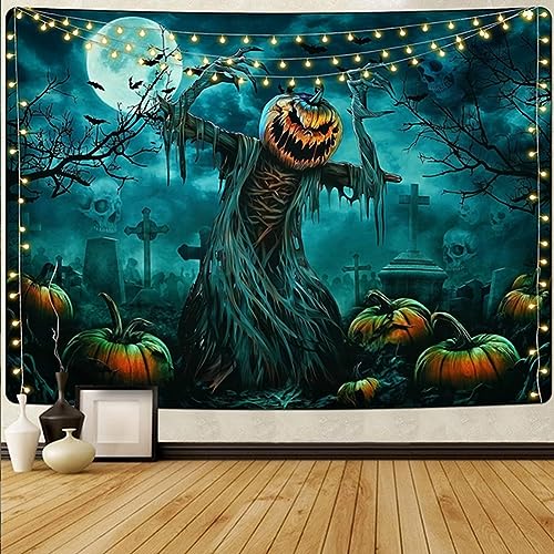 Proumhang Halloween Wandteppich,Horror-Thema Schädel Geist Kürbis Laterne Backdrop,Halloween Fotografie Party Dekoration Backdrop Wanddekor 200cm x 150cm Stil 1 von Proumhang