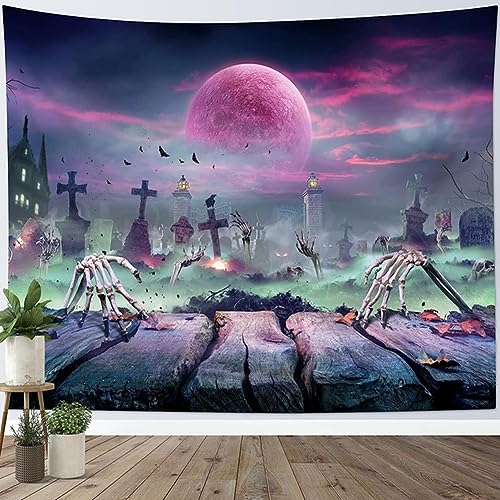 Proumhang Halloween Wandteppich,Horror-Thema Schädel Geist Kürbis Laterne Backdrop,Halloween Fotografie Party Dekoration Backdrop Wanddekor 230cm x 180cm Stil 5 von Proumhang