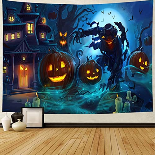 Proumhang Halloween Wandteppich,Wandbehang Dekoration,Cartoon Kürbis,Fledermaus,Hexe,Skelett,Wandteppich für Halloween Party,Bettwäsche,Schlafzimmer,Wohnzimmer,Dekoration,Stil 7,150cm*130cm von Proumhang