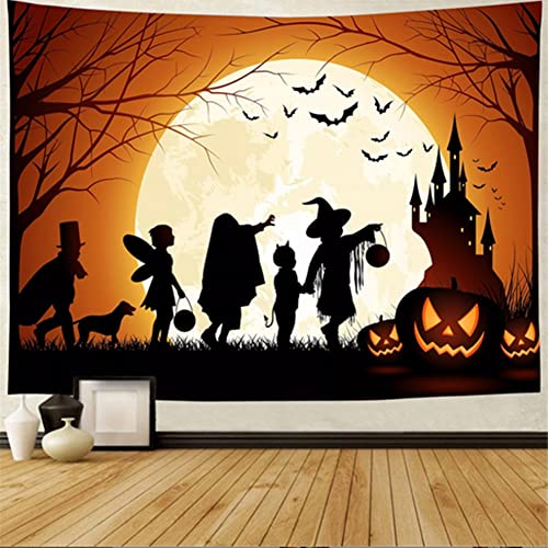 Proumhang Halloween Wandteppich,Wandbehang Dekoration,Cartoon Kürbis,Fledermaus,Hexe,Skelett,Wandteppich für Halloween Party,Bettwäsche,Schlafzimmer,Wohnzimmer,Dekoration,Stil 8,200cm*150cm von Proumhang