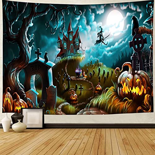 Proumhang Halloween Wandteppich,Wandbehang Dekoration,Cartoon Kürbis,Fledermaus,Hexe,Skelett,Wandteppich für Halloween Party,Bettwäsche,Schlafzimmer,Wohnzimmer,Dekoration,Stil 9,200cm*150cm von Proumhang