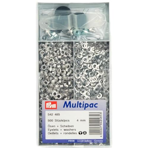 Prym 1 542485 Ösen und Scheiben MS 4,0 mm, Brass, silber, 4 mm Innen Ø, silberfarbig, 500 Stück Prym 1 542485 Ösen und Scheiben MS 4,0 mm, Brass, silber, 4 mm Innen Ø, silberfarbig, 500 Stück von Prym