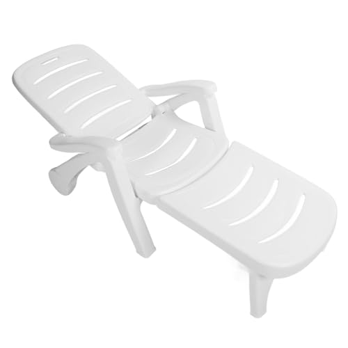 Pssopp Klappbarer Liegestuhl, Leichter Klappbarer Strandstuhl mit Armlehne, Wasserdichter Kunststoff-Liegestuhl, Klappbarer Chaiselongue-Sessel für Entspannendes Nickerchen Im Freien, von Pssopp