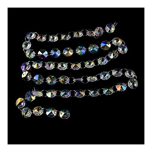 Kristall-Kronleuchter-Prismen AB 10 m 14 mm achteckige Perlenkette Hochzeit Party Kristallstranggirlande Perlen für Lampendekoration Schmuckherstellung (Farbe: Goldringe, Größe: 10 m) von PuPLUM