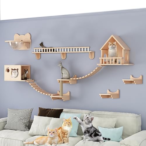 Luxuriöses Katzen-Wandregal-Set, Wandmontierte Katzenmöbel, Katzenwandparkour und Sitzstangen, Platzsparend, Auswahl(Size:Style3) von Pucaru