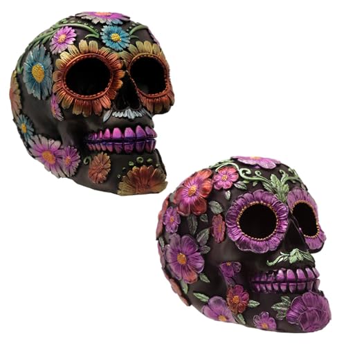 Puckator Totenkopf-Dekoration im Gothic-Stil, metallisch, Kunstharz, Mehrfarbig, Höhe 11,5 cm, Breite 10 cm, Tiefe 14 cm von Puckator