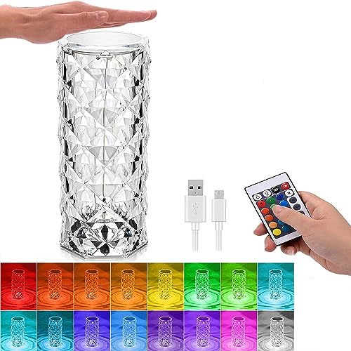 Puhui LED Tischlampe Kristall, Moderne Kreativität Acryl Diamant Nachttischlampe Touch und Dimmbar [16 Farben & 4 Modi ] Mit Fernbedienung, RGB Farbwechsel Nachtlicht für Schlafzimmer Wohnzimmer von Puhui