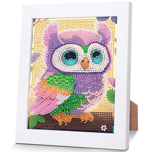 Eule Diamond Painting Kinder Mit Holzrahmen,Set Full Tiere 5D Diamant Painting Bilder Kinder Mädchen,DIY Mosaikherstellung Diamant Bilder Arts Craft für Home Wand Decor 23x18cm von Pujeknm