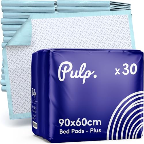 30 x Pulp Profi Einweg Inkontinenzunterlage für Betten, 90 x 60 cm, Saugfähig | Bettunterlage Wasserdicht, für Matratze, Sofa, Stuhl, Kinder, Erwachsene, Senioren, als Baby von Pulp