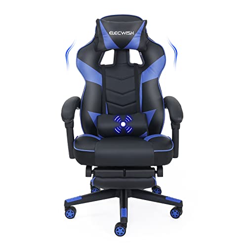Puluomis Video-Gaming-Stuhl für Erwachsene, Massagesessel, Computer-Schreibtischstuhl, ergonomischer PU-Leder-Racing-Stuhl, Bürostuhl, Zuhause, mit Kopfstütze und Lendenkissen (blau-1) von Puluomis