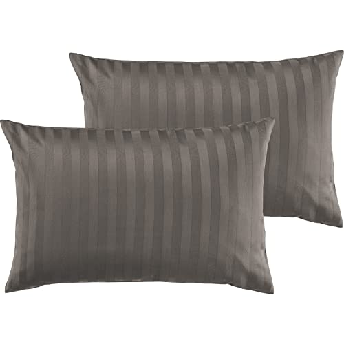 Pure Label 2er Set Mako Satin Damast Streifen Kissenbezüge 40x60 cm aus 100% Baumwolle in Taupe - Traumhaft weiche Deko Kissen passend zu unseren Bettwäsche Sets von Pure Label