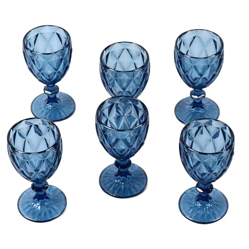 Weinglas-Kelche, 6 Stück, 240 Ml, Weingläser mit Stiel, Abgerundete Öffnung, Blau, Vintage-Stil, für Hochzeit von Pwshymi