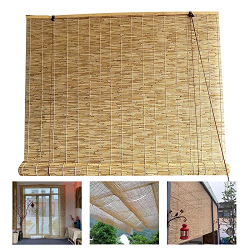 Pxzybd Bambusrollo Wetterfest Breite 50cm 60cm 70cm 80cm 90cm 100cm,Sichtschutz Rollo,Natürlicher Schilfvorhang,Lichtfilter/Trennwand/Dekorativer,Personalisierbarer Reed Vorhang,W×H-70x80cm/28x31in von Pxzybd