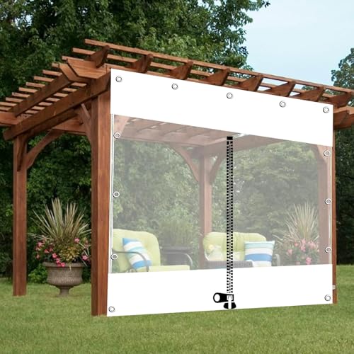 wasserdichte Durchsichtige Planenvorhänge Mit Reißverschluss,Weißer Transparenter Plane Seitenteil,Trennvorhänge Für Pergola,Veranda,Pavillon,PVC Abdeckplanen Mit Ösen,W×H-1.2×2m(3.9 * 6.6ft) von Pxzybd