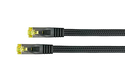 PYTHON RJ45 Ethernet LAN Patchkabel mit Cat. 7 Rohkabel, mit Rastnasenschutz RNS und Nylongeflecht, S/FTP, PiMF, halogenfrei, 500MHz, OFC, 10-Gigabit-fähig - schwarz, 1m von Python