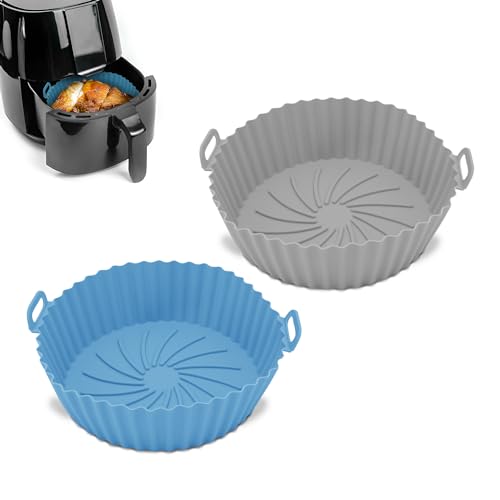 Q Lines® Silikon-Luftfritteusen-Liner – 2 Stück Lebensmittelqualität Backblech Fettdicht Airfryer Korb Rack – Topfkorb Küchenzubehör für Ofen, Mikrowelle (Blau/Grau) von Q Lines