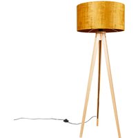 Stehlampe Holz mit Stoffschirm gold 50 cm - Stativ Classic von QAZQA