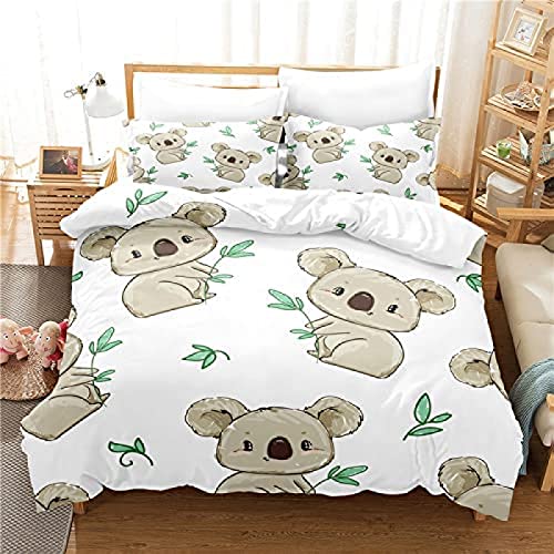 QBIDCSX Bettwäsche 135x200 Grauer Koala Kinderbettwäsche Bettwäsche Set für Kinder Mädchen, Weiche Mikrofaser Bettbezüge 135x200 cm mit Reißverschluss + 2 Kissenbezug 80x80 cm von QBIDCSX