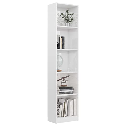 QBKLI Modernes Bücherregal mit 5 Regalböden, 175 cm, kleines Bücherregal mit 5 Ebenen, Lagerschrank, Bücherregal für Wohnzimmer, Schlafzimmer, Home Office – Weiß glänzend von QBKLI
