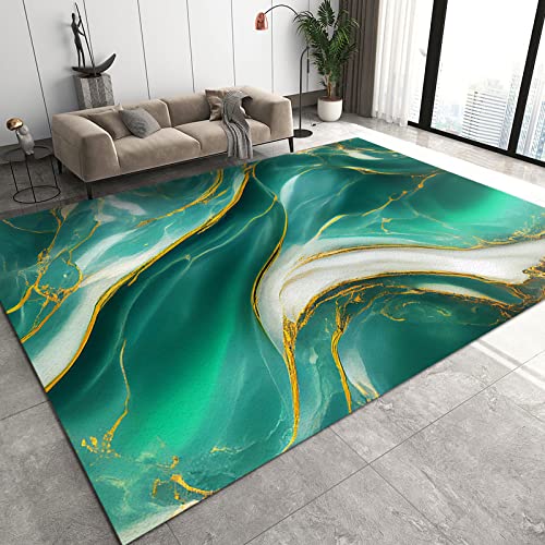 QDJKBL Teppich aus smaragdgrünem Marmor, 3D-grün-weiße fließende Kunst, Abstrakter, waschbarer Teppich, großer Teppich mit weicher Haptik, leicht zu reinigen, für Fußmatte, Veranda, Büro von QDJKBL
