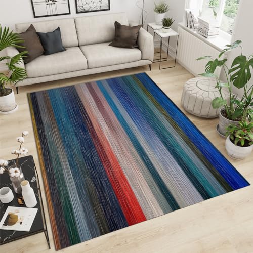 QDJKBL Teppich mit Regenbogenstreifen, Farbverlauf Moderne Modekunst rutschfeste Teppichmatte, Fußmatte lässiger Teppich aus Plüsch weich leicht geeignet für Heimdekoration Schlafzimmer, 180 x 220 cm von QDJKBL