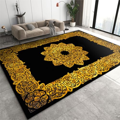 Teppiche mit marokkanischem Retro-Muster, luxuriöser, böhmischer Teppich mit goldenem Kranz für den Innenbereich, Willkommensmatte, hohe Dichte, staubdicht, für Café-Büro-Fußmatten, 140 x 200 cm von QDJKBL