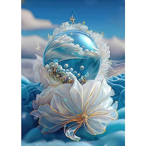 QENSPE 5D Diamond Painting Erwachsene Diamant Painting Bilder DIY Diamond Art Full Diamant Kunst Malerei Stickerei Set Kreuzstich Bilder Home Wand Dekor 30x40cm Blume und Blauer Ball von QENSPE