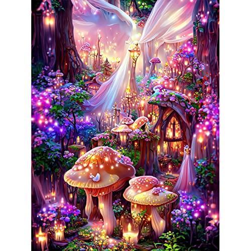 QENSPE 5D Diamond Painting Set Fantasy Wald Diamant Painting Bilder Pilz Landschaft Diamond Art Erwachsene Full DIY Diamant Kunst Malerei Stickerei Set Kreuzstich Bilder Home Wand Dekor 30x40cm von QENSPE