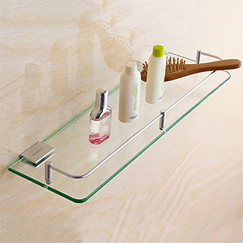 QFFL Raum Aluminium Glasregal, Wandmontierter Retangular Storage Organizer, Schwimmende Regale für Die Dusche mit Leitplanke, für Badezimmer Küche (Size : 60cm) von QFFL