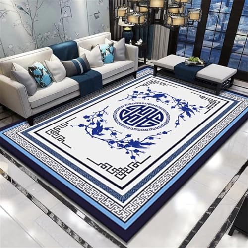 QGYFRE Teppich Gross Waschbare Teppiche Klassischer waschbarer Teppich mit orientalischem Blumen- und Vogelmuster Teppich Klein 200x300CM blau flurteppich von QGYFRE