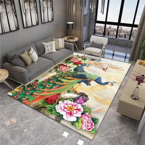 QGYFRE Teppich Küche Waschbar Vorzimmer Teppich Rugs Washable 70x140CM XXL Teppich Farbe Weicher und bequemer Teppich mit klassischen Blumen- und Vogelmustern von QGYFRE